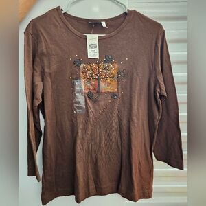 Brown Fall Tree Graphic Shirt NWT Size Large | Autumn Nature Tee | Cottagecore